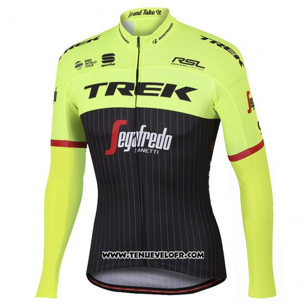2017 Maillot Ciclismo Trek Segafredo Noir et Jaune Manches Longues et Cuissard